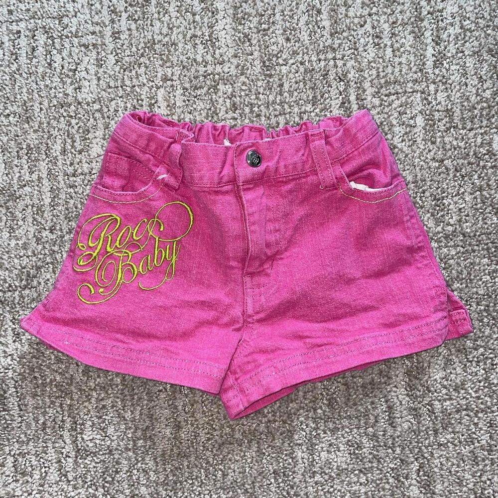 Y2K Rocawear Baby 24M Denim Jean Shorts Pink Embroidered Grunge Girl Style